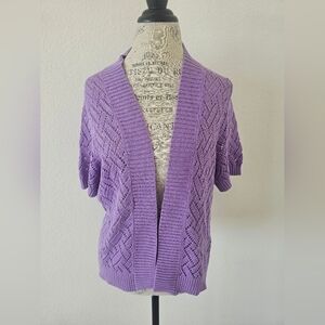 Noveaux Light Purple Lilac Open-Front Knit Sweater Short Sleeve Shrug Size L
